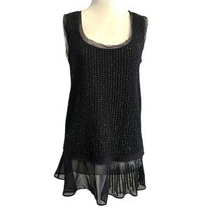 Desigual Vintage Y2K Embellished Sequin Layered Ruffle Black Tank Top Medium